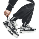 Black and white patterned sneakers.