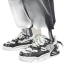 Black and white patterned sneakers.
