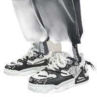 Black and white patterned sneakers.
