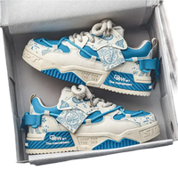 Pair of blue and white sneakers.