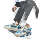 Blue and beige chunky sneakers.