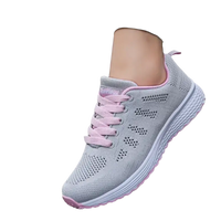 Gray and pink athletic shoes.