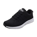 Black running shoe with white sole.