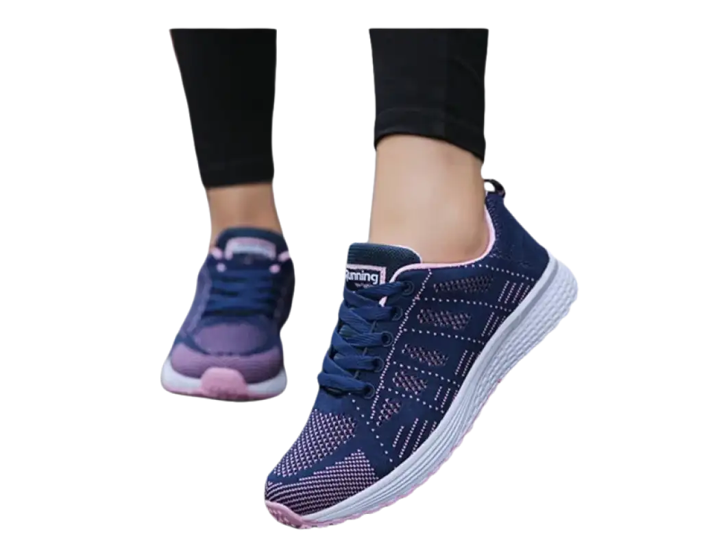 Blue and pink running shoes.