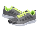 Gray and neon yellow running shoes.