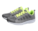 Gray and neon yellow running shoes.