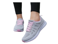 Gray and pink athletic shoes.