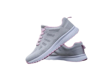 Gray and pink athletic shoes.