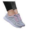 Gray and pink athletic shoes.