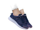 Navy blue knit running shoes.