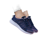 Navy blue knit running shoes.