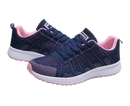 Navy and pink running shoes.