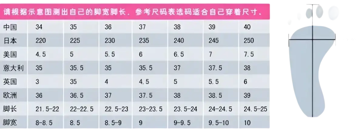 Footwear size chart for Daisy Knit Sneakers Women’s trendy fashionable women’s sports shoes