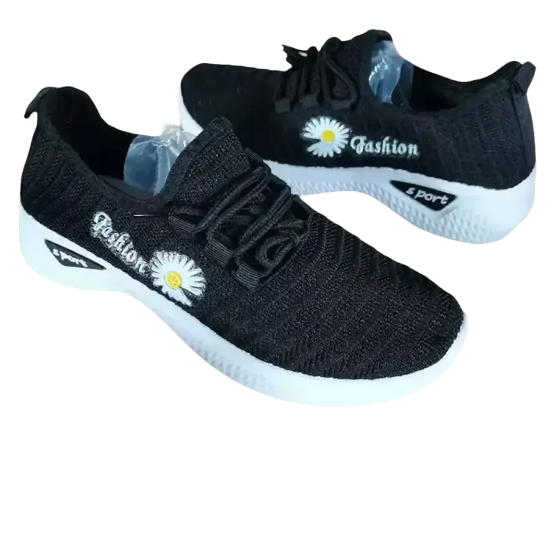 Black women’s sports shoes with mesh soles from Daisy Knit Sneakers for fashionable women