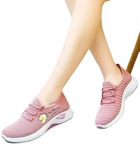 Pink knit women’s sports shoes with white soles and mesh soles for fashionable women’s sports