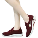 Burgundy knit women’s sports shoes with white soles, super trendy and fashionable women’s sports footwear