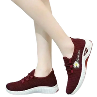 Burgundy knit women’s sports shoes with white soles, super trendy and fashionable women’s sports footwear