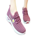 Mauve knit sneakers with daisy accents, stylish women’s sports shoes with mesh soles