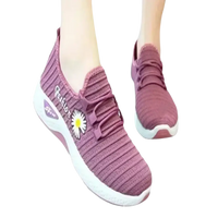 Mauve knit sneakers with daisy accents, stylish women’s sports shoes with mesh soles