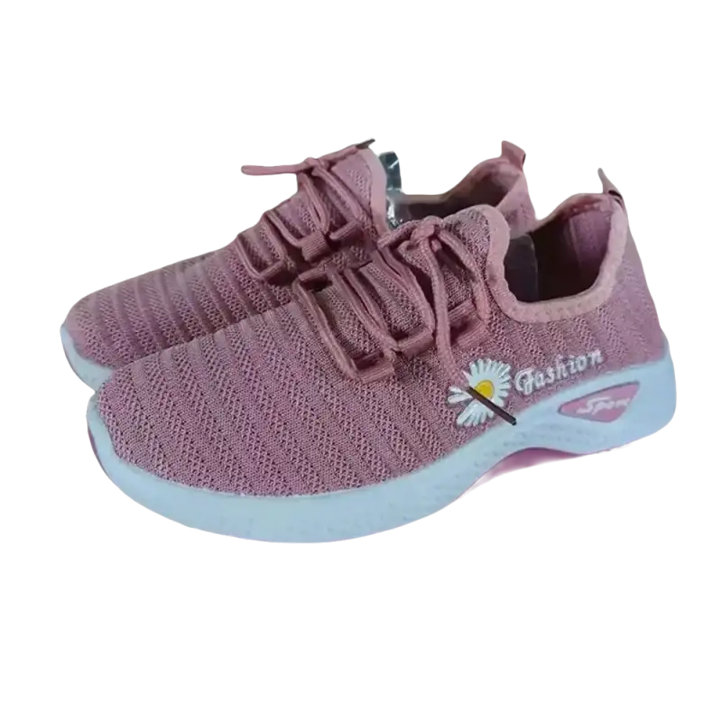 Pink mesh sneakers with daisies, the trendy fashionable women’s sports shoes for women