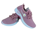 Pink knit sneakers with daisy accents, trendy women’s sports shoes for fashionable women