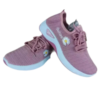 Pink knit sneakers with daisy accents, trendy women’s sports shoes for fashionable women
