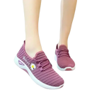Mauve knit sneakers with daisy accent, stylish women’s sports shoes with mesh soles
