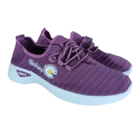 Purple knit women’s sports shoes with white soles for trendy fashionable women’s sportswear