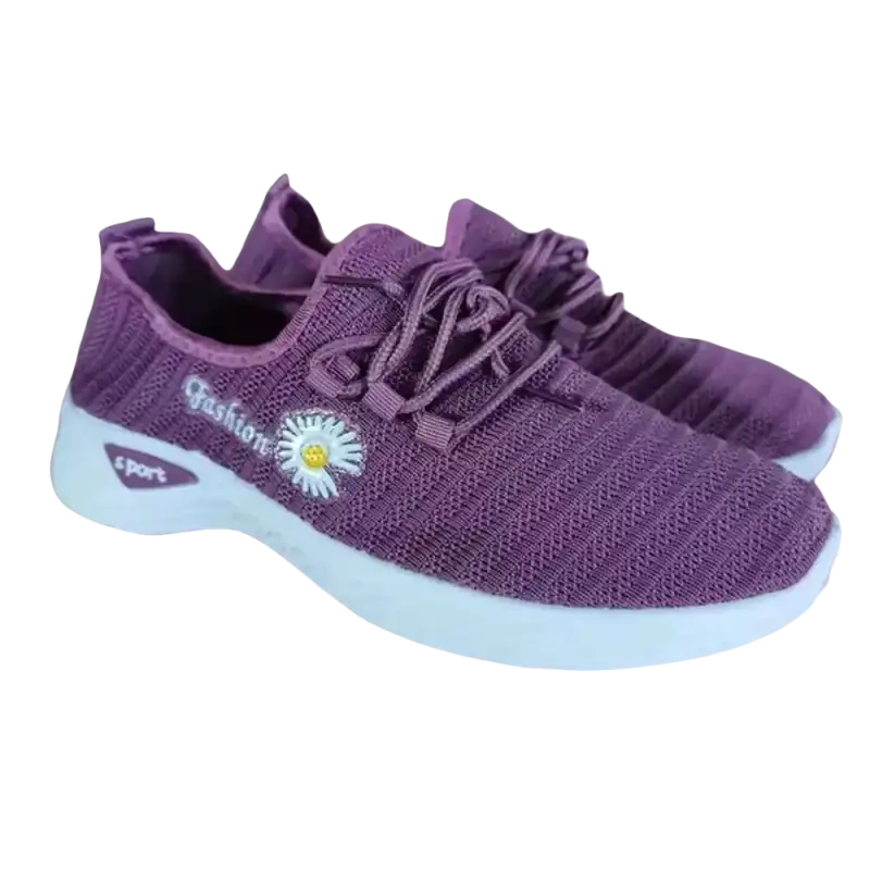 Purple knit women’s sports shoes with white soles for trendy fashionable women’s sportswear