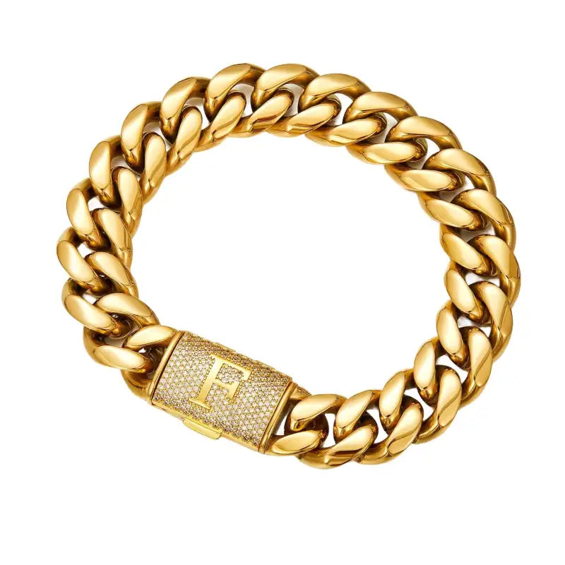 26 Letters Gold Flip Buckle Men’s Necklace - F / 14 Mm7.5 Inch Bracelet