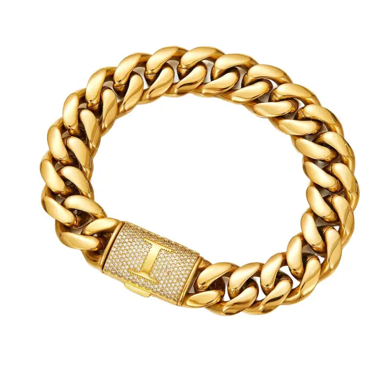 26 Letters Gold Flip Buckle Men’s Necklace - I / 14 Mm7.5 Inch Bracelet