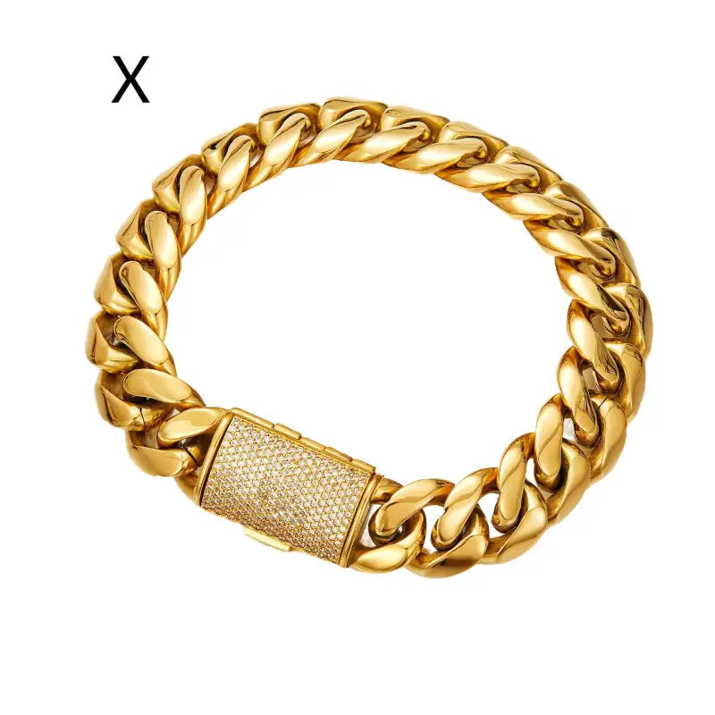 26 Letters Gold Flip Buckle Men’s Necklace - X / 14 Mm7.5 Inch Bracelet