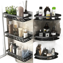 Black metal bathroom shelves.