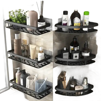 Black metal bathroom shelves.