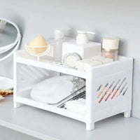 1PC PP Desktop Double Layer Storage Rack Rectangular White Organizing Student Desk Office Cosmetics Stationery