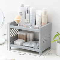 1PC PP Desktop Double Layer Storage Rack Rectangular White Organizing Student Desk Office Cosmetics Stationery - Grey