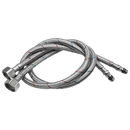 Braided stainless steel water supply hoses.