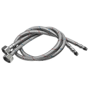 Braided stainless steel water hoses.