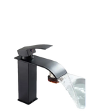 Black waterfall bathroom faucet.