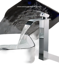 Chrome waterfall bathroom faucet.