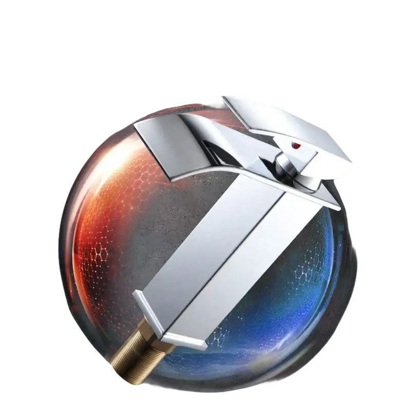 Chrome bathroom faucet.