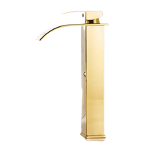Gold-colored bathroom faucet.