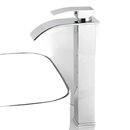 Silver waterfall bathroom faucet.