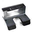 Black metal organizer with compartments and a U-shaped base.