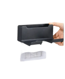 Black metal wall-mounted storage box.