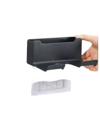Black metal wall-mounted storage box.
