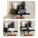 Hair dryer holder with accessories.