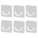 Six clear adhesive hooks.
