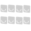 Eight clear adhesive hooks.