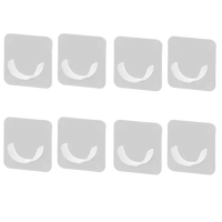 Eight clear adhesive hooks.